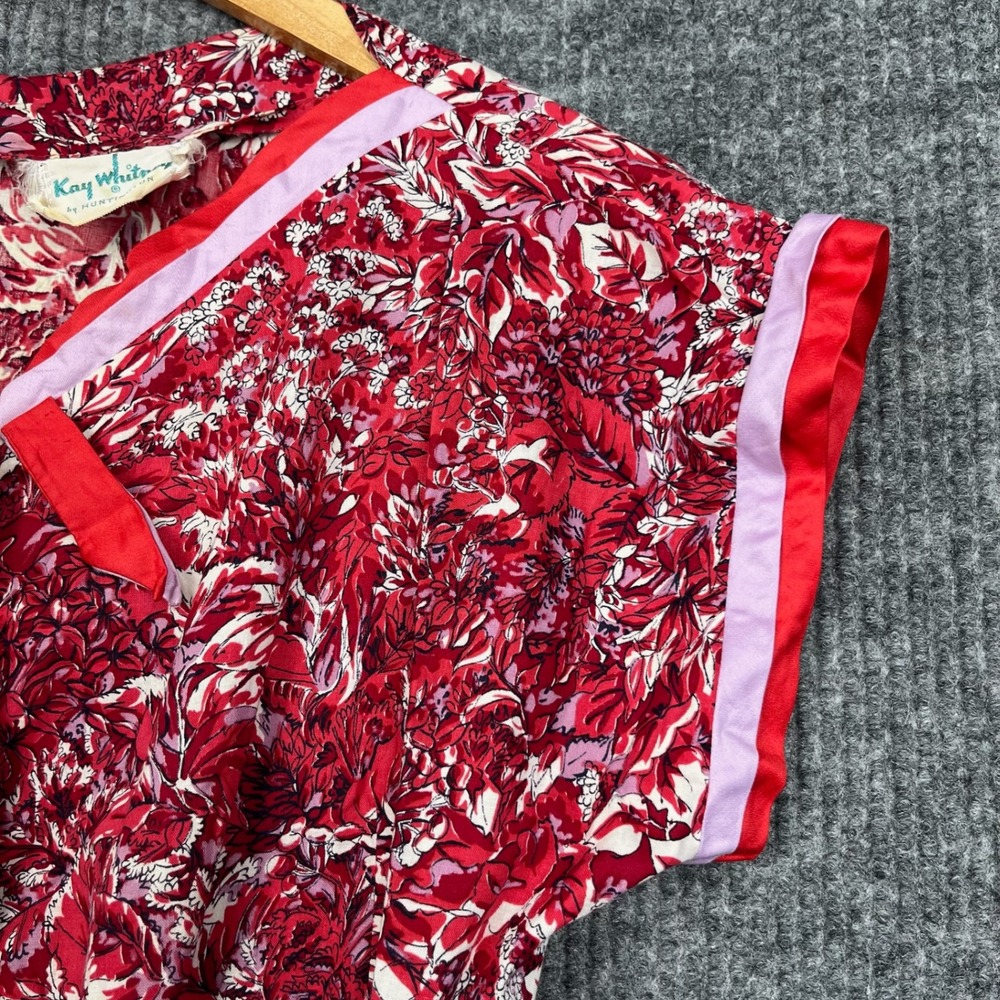 Vtg 50s 60s Kay Whitney Dress Womens XS Red Floral Fit Flare Belted - Picture 7 of 15